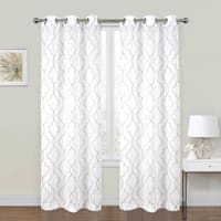 2-Pack White & Linen Embroidered Metallic Geo Grommet Curtain Panels, 63"