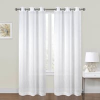 2-Pack White Metallic Embroidered Geo Grommet Curtain Panels, 84"