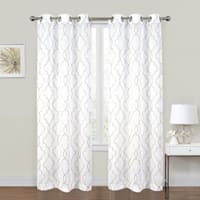 2-Pack White & Linen Metallic Embroidered Geo Grommet Curtain Panels, 84"