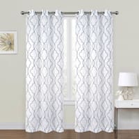 2-Pack White & Navy Metallic Embroidered Geo Grommet Curtain Panels, 84"