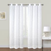 2-Pack White Embroidered Leaf Sheer Grommet Curtain Panels, 84"