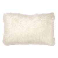 Ivory Angora Faux Fur Throw Pillow, 14x24