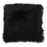 Black Angora Faux Fur Throw Pillow, 24"