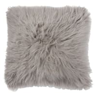 Grey Angora Faux Fur Throw Pillow, 24"