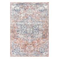 (B811) Amore Rust & Blue Medallion Area Rug, 5x7