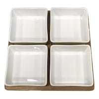Honeybloom Square Ceramic Bowl with Wooden Tray Set