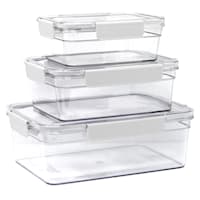 Set of 3 Rectangle Airtight Food Storage Containers, White