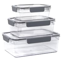 Set of 3 Rectangle Airtight Food Storage Containers, Charcoal