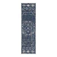 (B823) Teagan Navy Blue Floral Flatweave Runner, 2x7