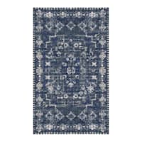 (B823) Teagan Navy Blue Floral Flatweave Accent Rug, 3x5