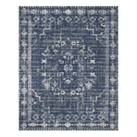 (B823) Teagan Navy Blue Floral Flatweave Area Rug, 8x10