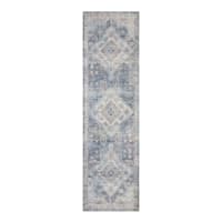 (B822) Whittington Blue Floral Medallion Runner, 2x7