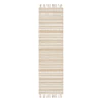 (B819) Panyer Ivory Striped Flatweave Runner, 2x7