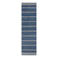 (B824) Ty Pennington Terrace Indigo Striped Flatweave Runner, 2x7