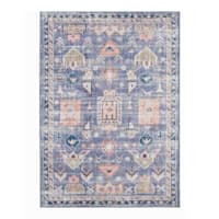 (B828) Blue Floral Medallion Washable Area Rug, 5x7