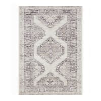 (B829) Grey & White Floral Washable Area Rug, 5x7