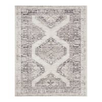(B829) Grey & White Floral Washable Area Rug, 8x10