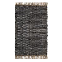 Ty Pennington Dark Grey & Natural Jute Woven Fringe Accent Rug, 27x45