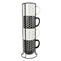 Set of 4 Black & White Tile Mugs, 14oz