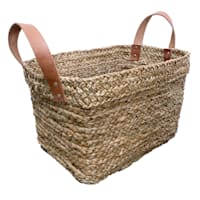 Honeybloom Austin Seagrass Storage Basket with Leather Handles, Small