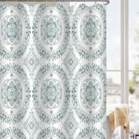 Fabric Shower Curtain & Hooks Set VCNY Home Antonia Blue Floral Medallion 13 Pc 