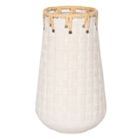 Honeybloom White Metal & Rattan Basketweave Vase, 10"