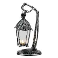 Midnight Shadows Black with Silver Finish Halloween Skeleton Lantern, 16.5"