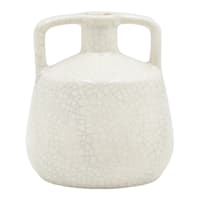 White Crackled Ceramic Vase with Handles, 7"