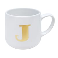 White & Gold Monogram Mug, J