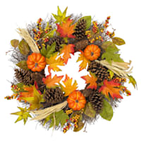 Pumpkin & Pinecone Autumn Wreath, 24"
