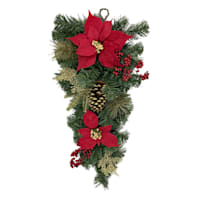 Red Poinsettia, Berry & Pinecone Swag, 26"