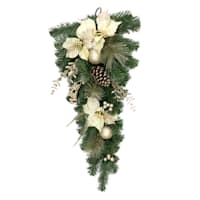 Champagne Poinsettia, Ornament & Berry Swag, 36"