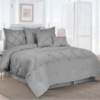 7-Piece Grey Embroidered Pleated Comforter Set, Queen