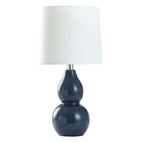 Dark Blue Double Gourd Ceramic Accent Lamp with Shade, 18.5"
