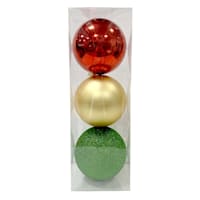 3-Count Red, Green & Gold Shatterproof Ornaments, 6"