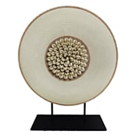 Tracey Boyd Brown & Ivory Carved Medallion with Beads on Stand, 16"