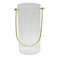 Tracey Boyd Clear Ribbed Glass Hurricane Candle Holder with Handle, 8"