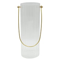 Tracey Boyd Clear Ribbed Glass Hurricane Candle Holder with Handle, 10"