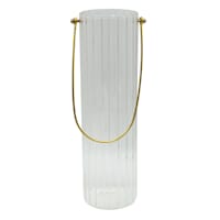 Tracey Boyd Clear Ribbed Glass Hurricane Candle Holder with Handle, 12"