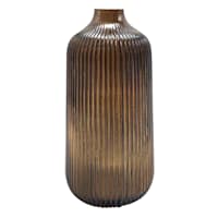 Brown Ribbed Glass Vase, 8"