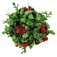 Classic Christmas Green Glittered Boxwood Ball Ornament, 4"