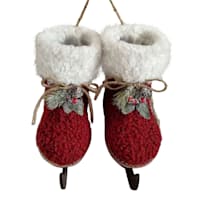 Homespun Holiday Red Fabric Ice Skate Ornament, 8.5"