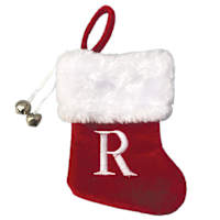 Mini Red Faux Fur Monogram Stocking, R