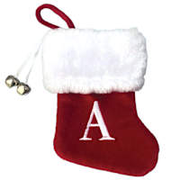 Mini Red Faux Fur Monogram Stocking, A