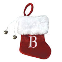Mini Red Faux Fur Monogram Stocking, B