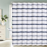 Blue Wesley Waffle Stripe Shower Curtain, 72"