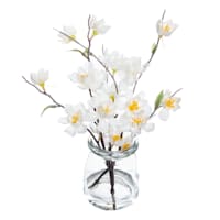 White Blossom Arrangement in Glass Vase, 10"