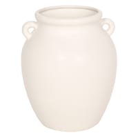 White Ceramic Vase with Handles, 9"