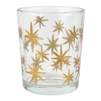 Willow Crossley Gold Etched Star Glass Votive Candle Holder, 2.6"