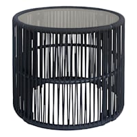 Fairlane Black Steel Glass-Top Patio Side Table